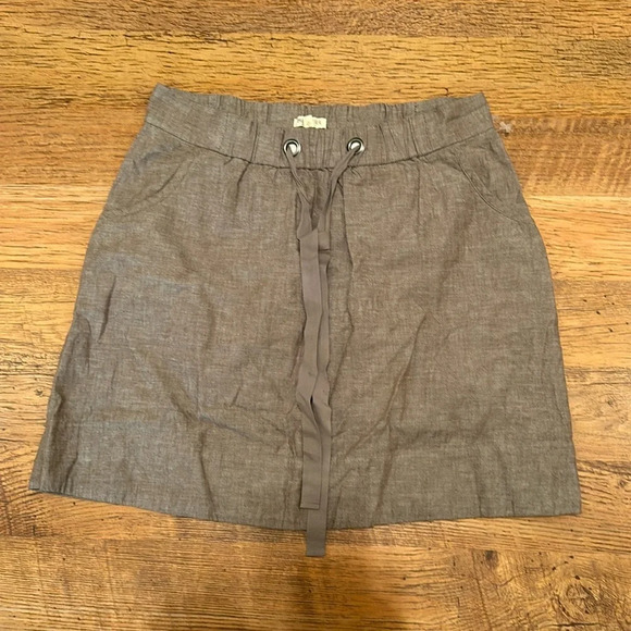 Eileen Fisher Brown Linen Coastal Pull On Skirt With Pockets Adjustable Waist GG - Picture 1 of 4